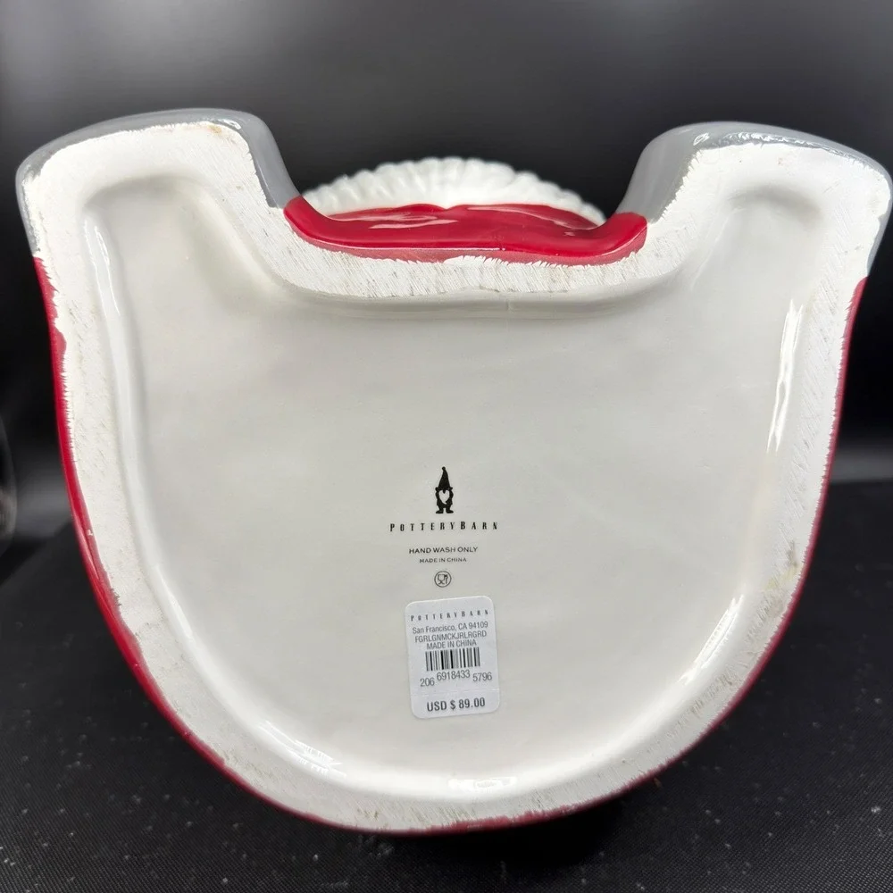 Pottery Barn Christmas Gnome Cookie Jar‎ Red Canister Ceramic Holiday Large NEW